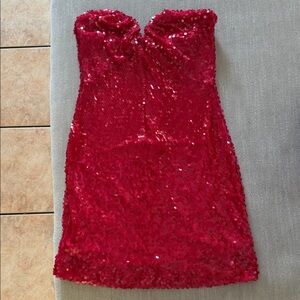 Mango Strapless Dress in Vibrant Red Sequins